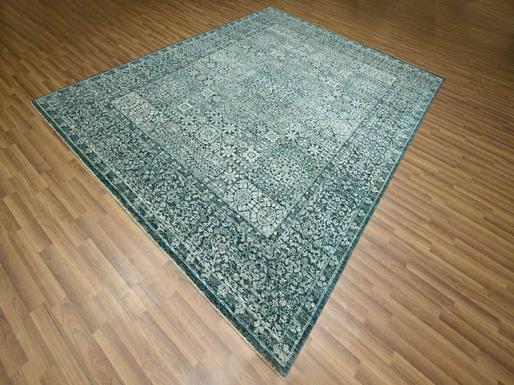 8'0" x 10'1" New Hand Knotted Blue Wool Rectangle Oriental Rug - MOA10276559