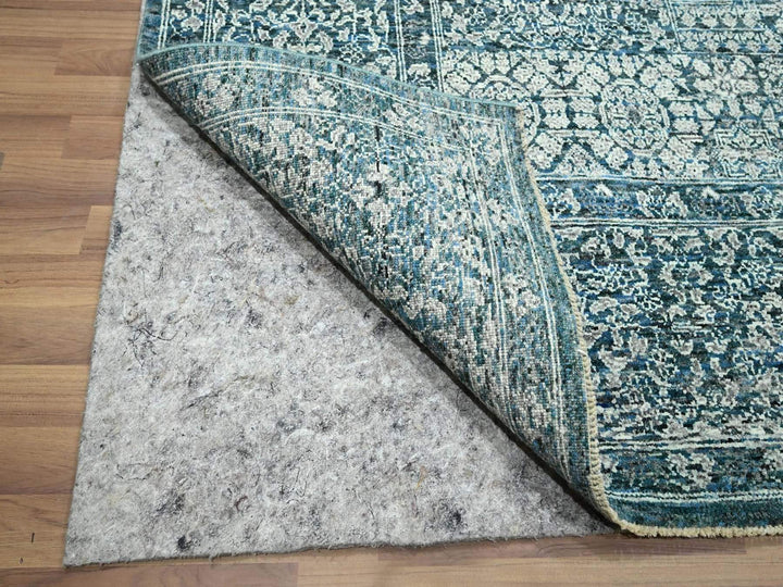 8'0" x 10'1" New Hand Knotted Blue Wool Rectangle Oriental Rug - MOA10276559