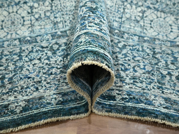 8'0" x 10'1" New Hand Knotted Blue Wool Rectangle Oriental Rug - MOA10276559