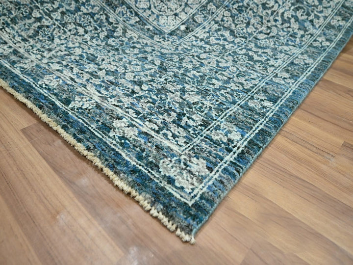 8'0" x 10'1" New Hand Knotted Blue Wool Rectangle Oriental Rug - MOA10276559