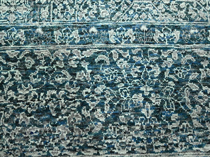 8'0" x 10'1" New Hand Knotted Blue Wool Rectangle Oriental Rug - MOA10276559