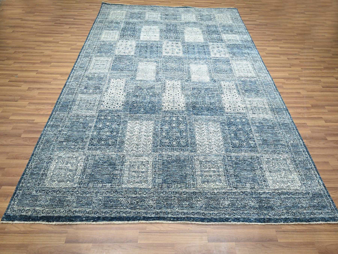 8'0" x 10'1" New Hand Knotted Blue Wool Rectangle Oriental Rug - MOA10276560