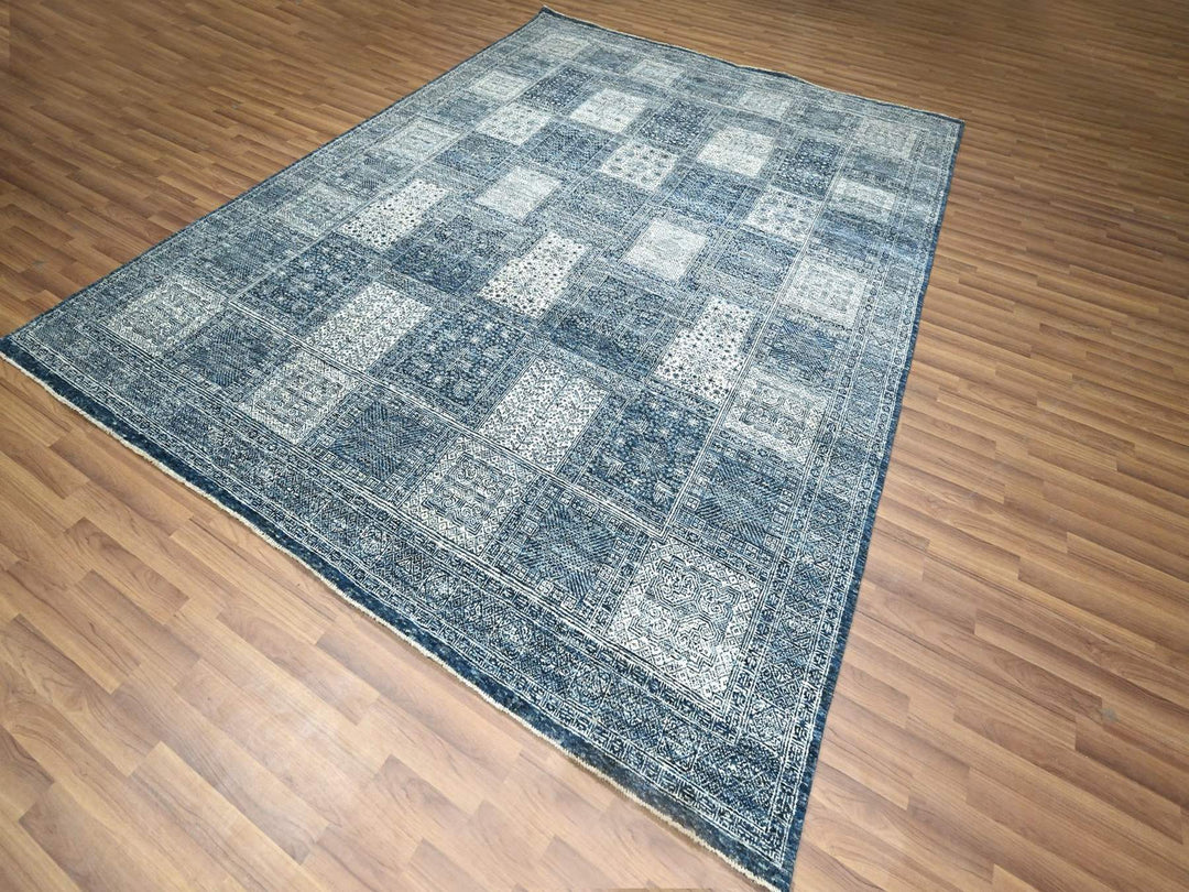 8'0" x 10'1" New Hand Knotted Blue Wool Rectangle Oriental Rug - MOA10276560