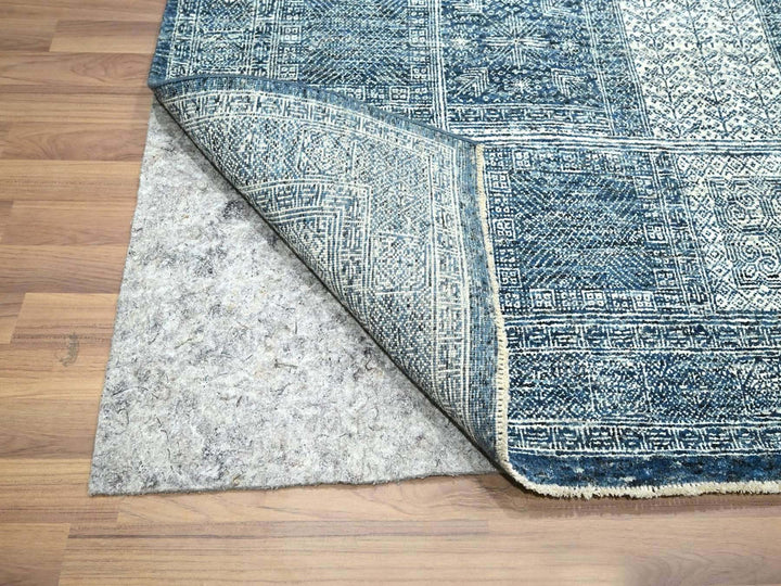 8'0" x 10'1" New Hand Knotted Blue Wool Rectangle Oriental Rug - MOA10276560