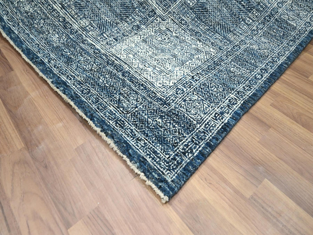 8'0" x 10'1" New Hand Knotted Blue Wool Rectangle Oriental Rug - MOA10276560