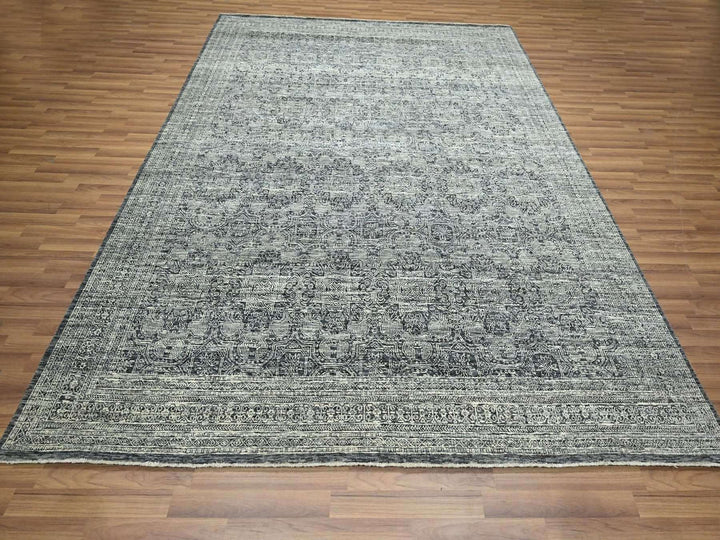 8'0" x 10'0" New Hand Knotted Grey Wool Rectangle Oriental Rug - MOA10276561