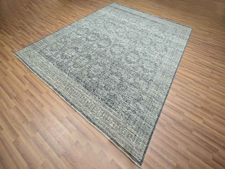 8'0" x 10'0" New Hand Knotted Grey Wool Rectangle Oriental Rug - MOA10276561