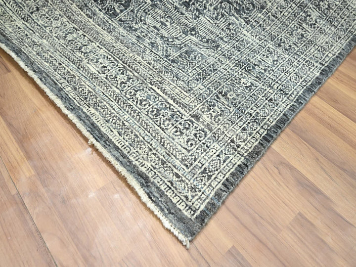 8'0" x 10'0" New Hand Knotted Grey Wool Rectangle Oriental Rug - MOA10276561