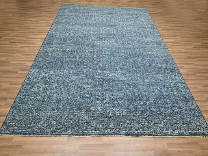 8'1" x 10'0" New Hand Knotted Blue Wool & Silk Rectangle Oriental Rug - MOA10276562