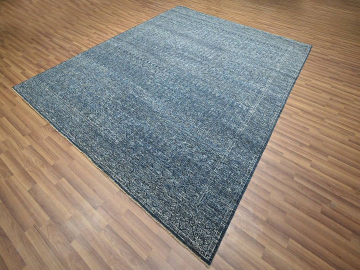 8'1" x 10'0" New Hand Knotted Blue Wool & Silk Rectangle Oriental Rug - MOA10276562