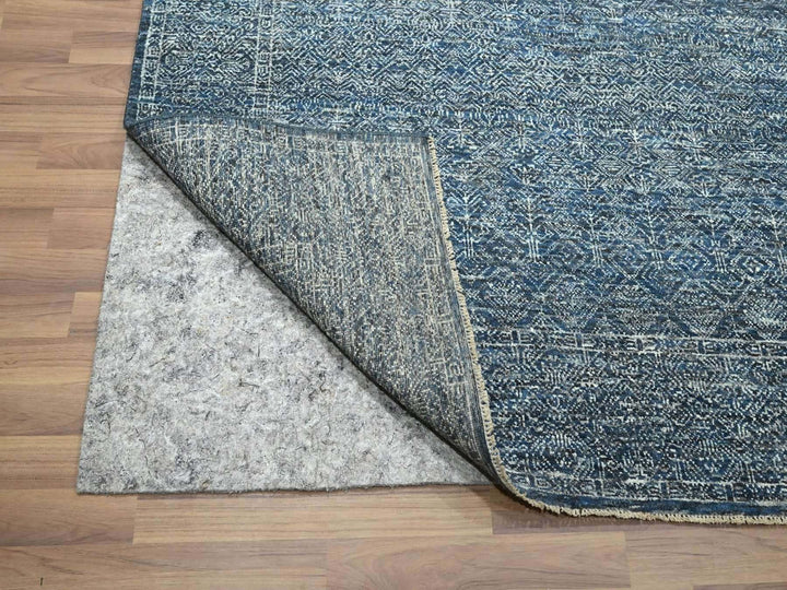 8'1" x 10'0" New Hand Knotted Blue Wool & Silk Rectangle Oriental Rug - MOA10276562