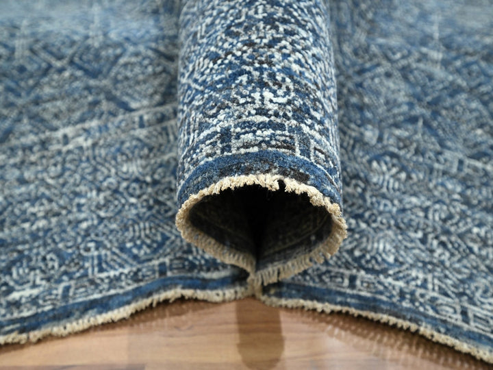 8'1" x 10'0" New Hand Knotted Blue Wool & Silk Rectangle Oriental Rug - MOA10276562