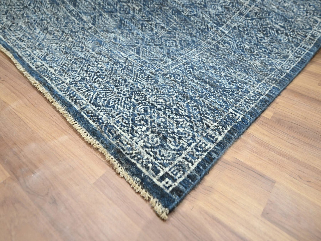 8'1" x 10'0" New Hand Knotted Blue Wool & Silk Rectangle Oriental Rug - MOA10276562