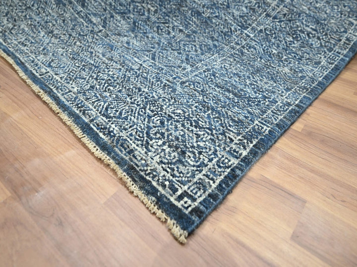 8'1" x 10'0" New Hand Knotted Blue Wool & Silk Rectangle Oriental Rug - MOA10276562