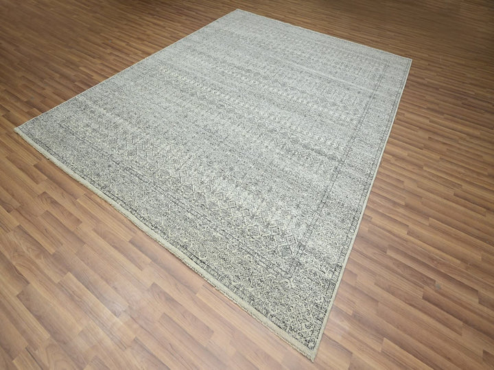 8'2" x 10'2" New Hand Knotted Ivory Wool Rectangle Oriental Rug - MOA10276563