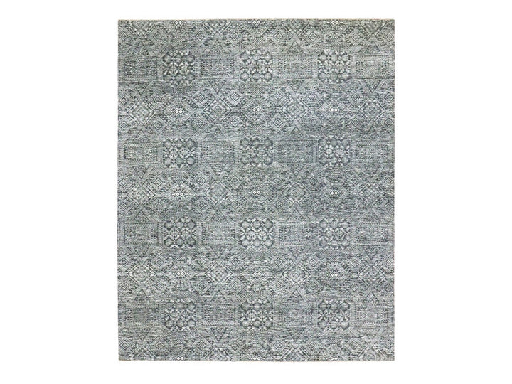 8'1" x 10'1" New Hand Knotted Grey Wool & Silk Rectangle Oriental Rug - MOA10276566