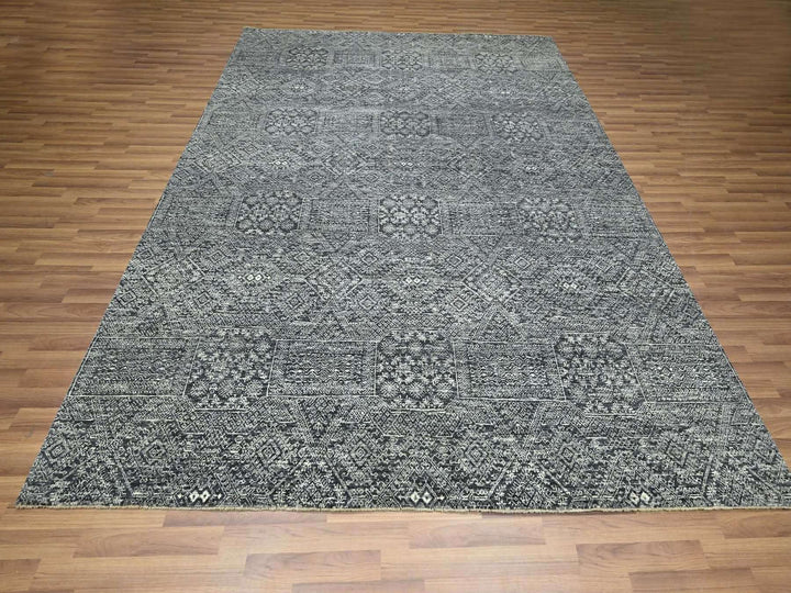 8'1" x 10'1" New Hand Knotted Grey Wool & Silk Rectangle Oriental Rug - MOA10276566