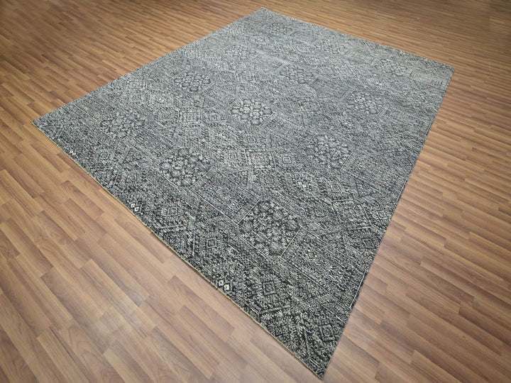 8'1" x 10'1" New Hand Knotted Grey Wool & Silk Rectangle Oriental Rug - MOA10276566