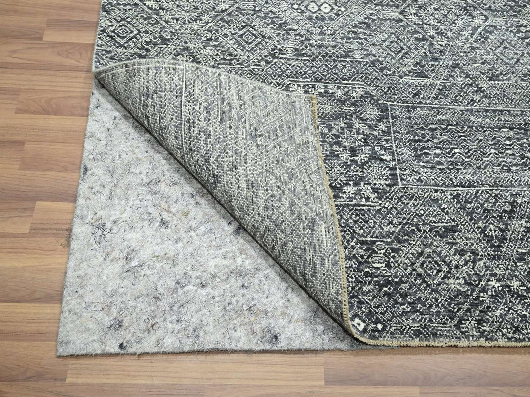 8'1" x 10'1" New Hand Knotted Grey Wool & Silk Rectangle Oriental Rug - MOA10276566