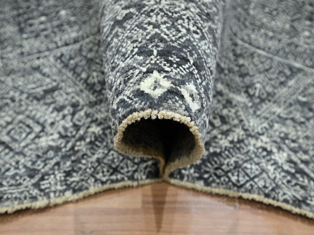 8'1" x 10'1" New Hand Knotted Grey Wool & Silk Rectangle Oriental Rug - MOA10276566