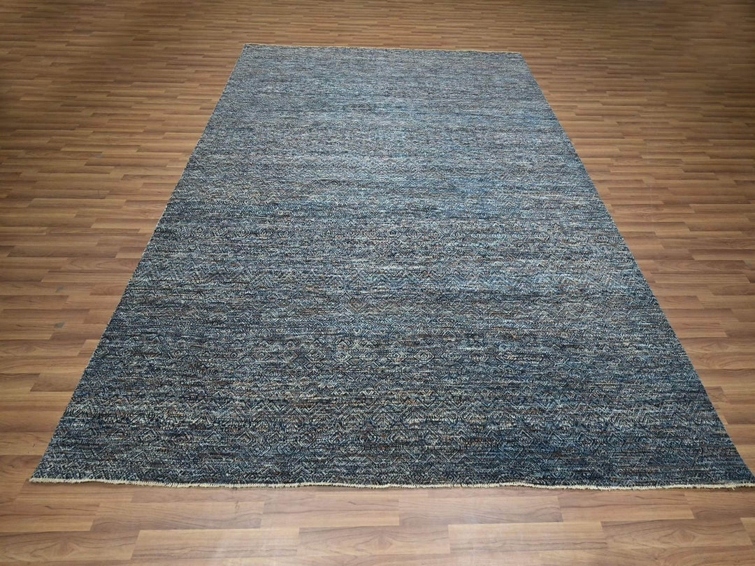 8'0" x 10'1" New Hand Knotted Blue Wool Rectangle Oriental Rug - MOA10276567