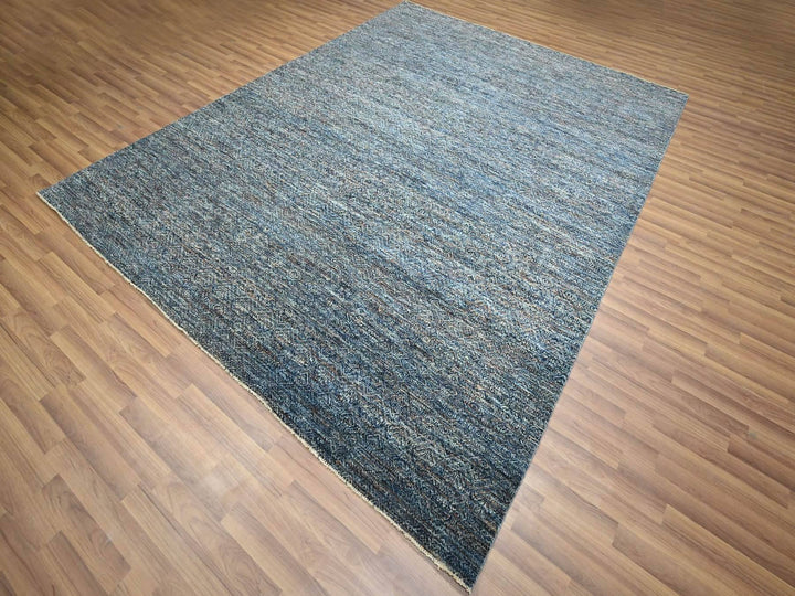 8'0" x 10'1" New Hand Knotted Blue Wool Rectangle Oriental Rug - MOA10276567