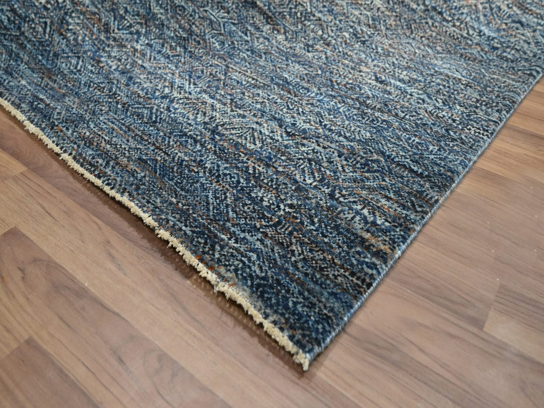8'0" x 10'1" New Hand Knotted Blue Wool Rectangle Oriental Rug - MOA10276567