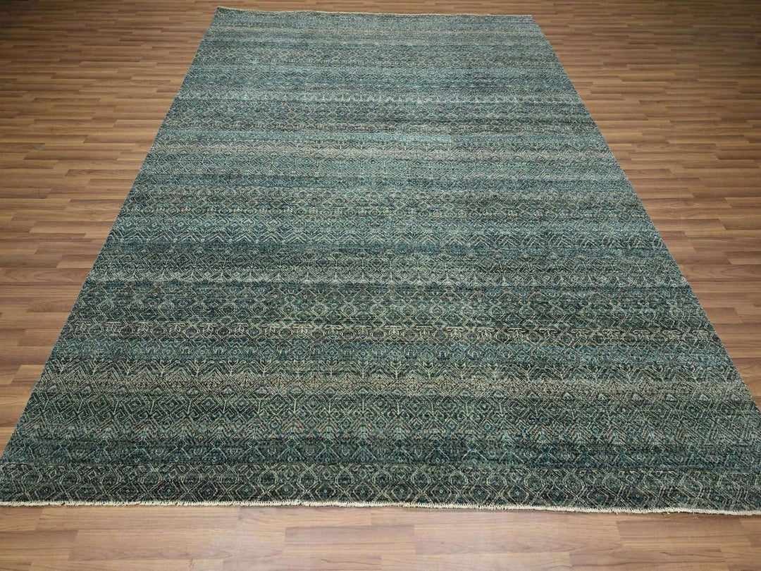 8'1" x 10'0" New Hand Knotted Teal Wool Rectangle Oriental Rug - MOA10276569