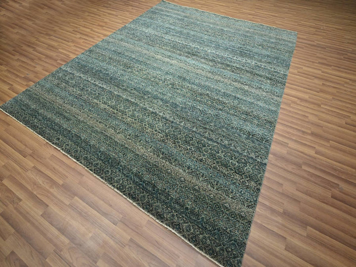 8'1" x 10'0" New Hand Knotted Teal Wool Rectangle Oriental Rug - MOA10276569