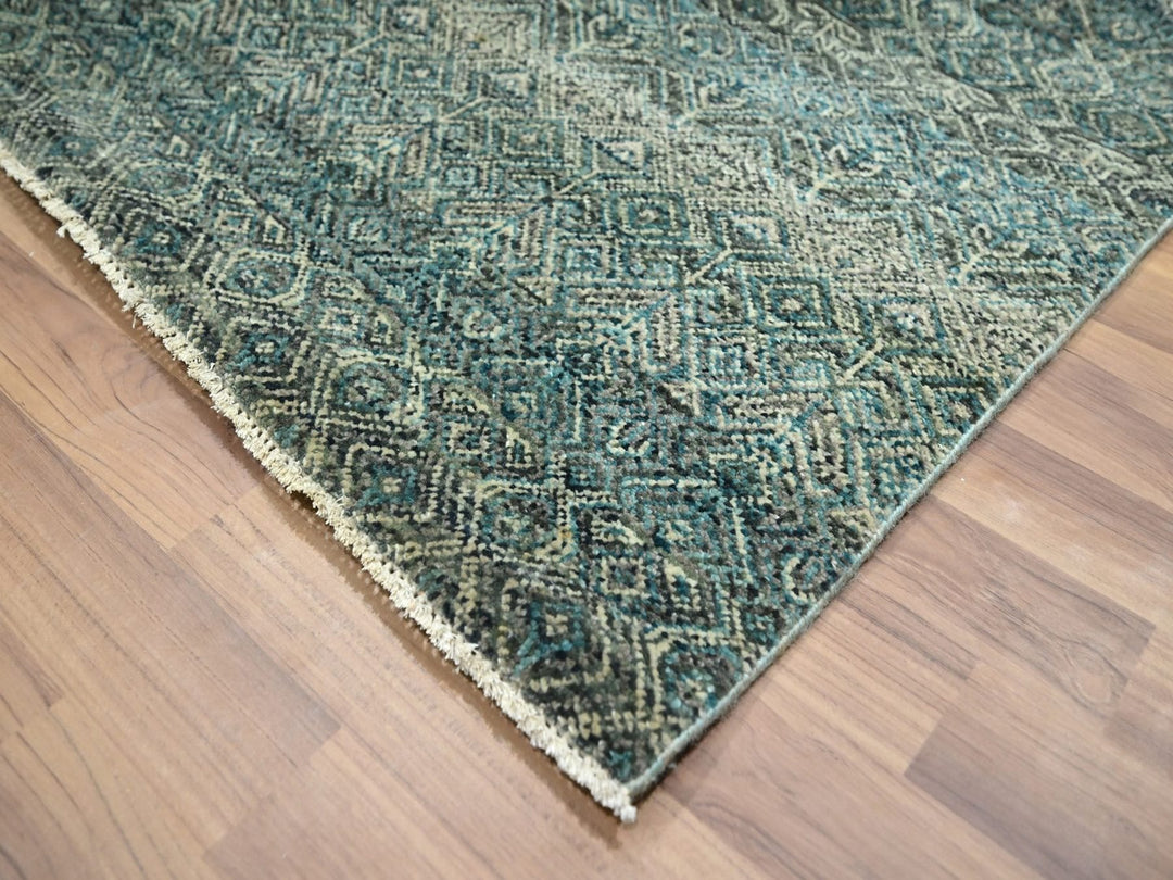 8'1" x 10'0" New Hand Knotted Teal Wool Rectangle Oriental Rug - MOA10276569