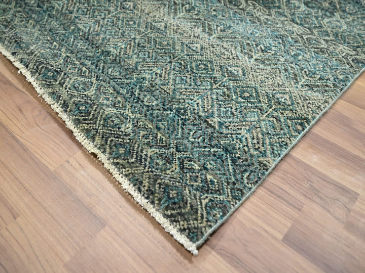 8'1" x 10'0" New Hand Knotted Teal Wool Rectangle Oriental Rug - MOA10276569
