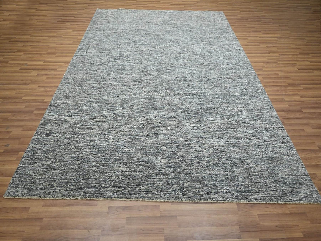 8'0" x 10'0" New Hand Knotted Grey Wool Rectangle Oriental Rug - MOA10276571