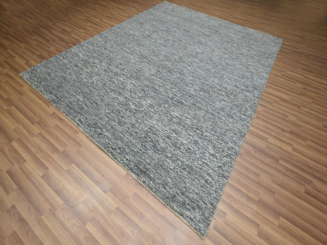 8'0" x 10'0" New Hand Knotted Grey Wool Rectangle Oriental Rug - MOA10276571