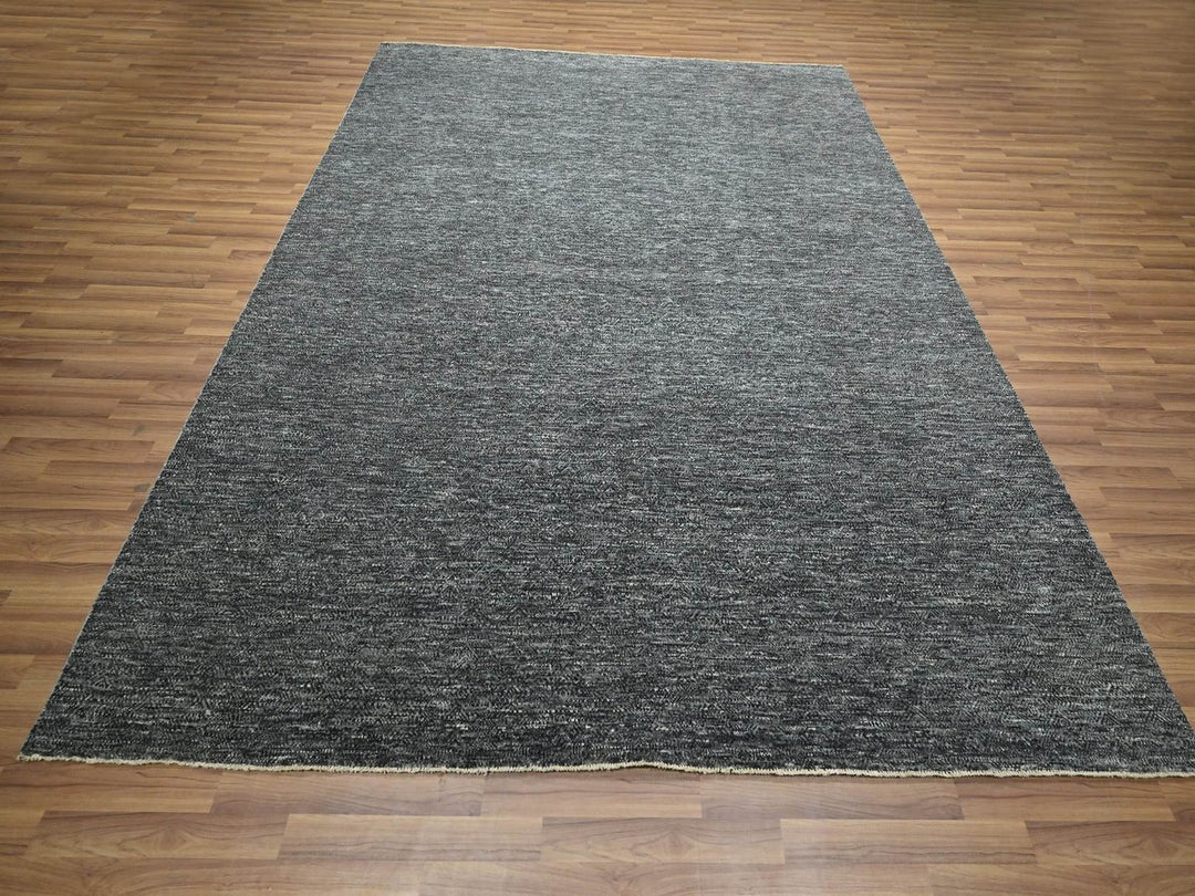 8'1" x 10'1" New Hand Knotted Grey Wool Rectangle Oriental Rug - MOA10276572