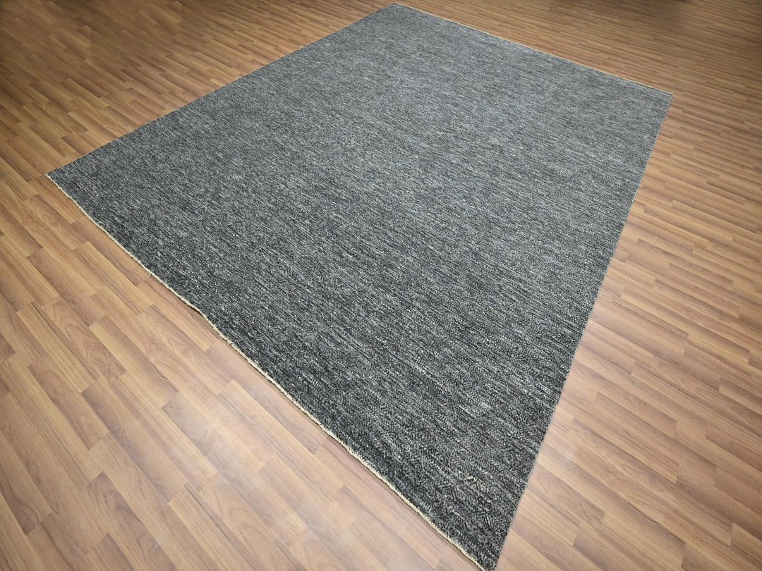 8'1" x 10'1" New Hand Knotted Grey Wool Rectangle Oriental Rug - MOA10276572
