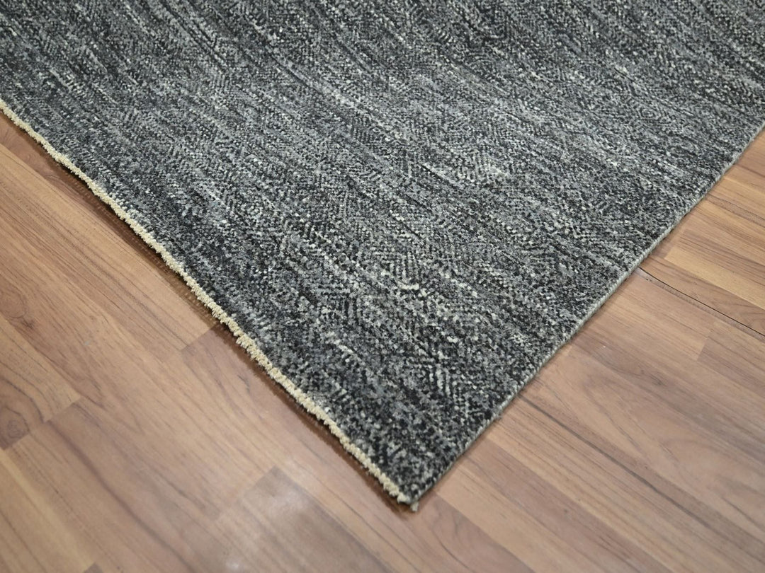 8'1" x 10'1" New Hand Knotted Grey Wool Rectangle Oriental Rug - MOA10276572