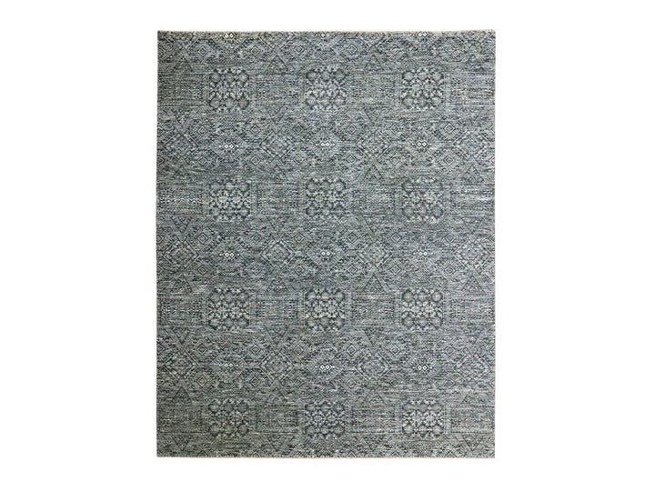 7'10" x 10'0" New Hand Knotted Grey Wool & Silk Rectangle Oriental Rug - MOA10276573