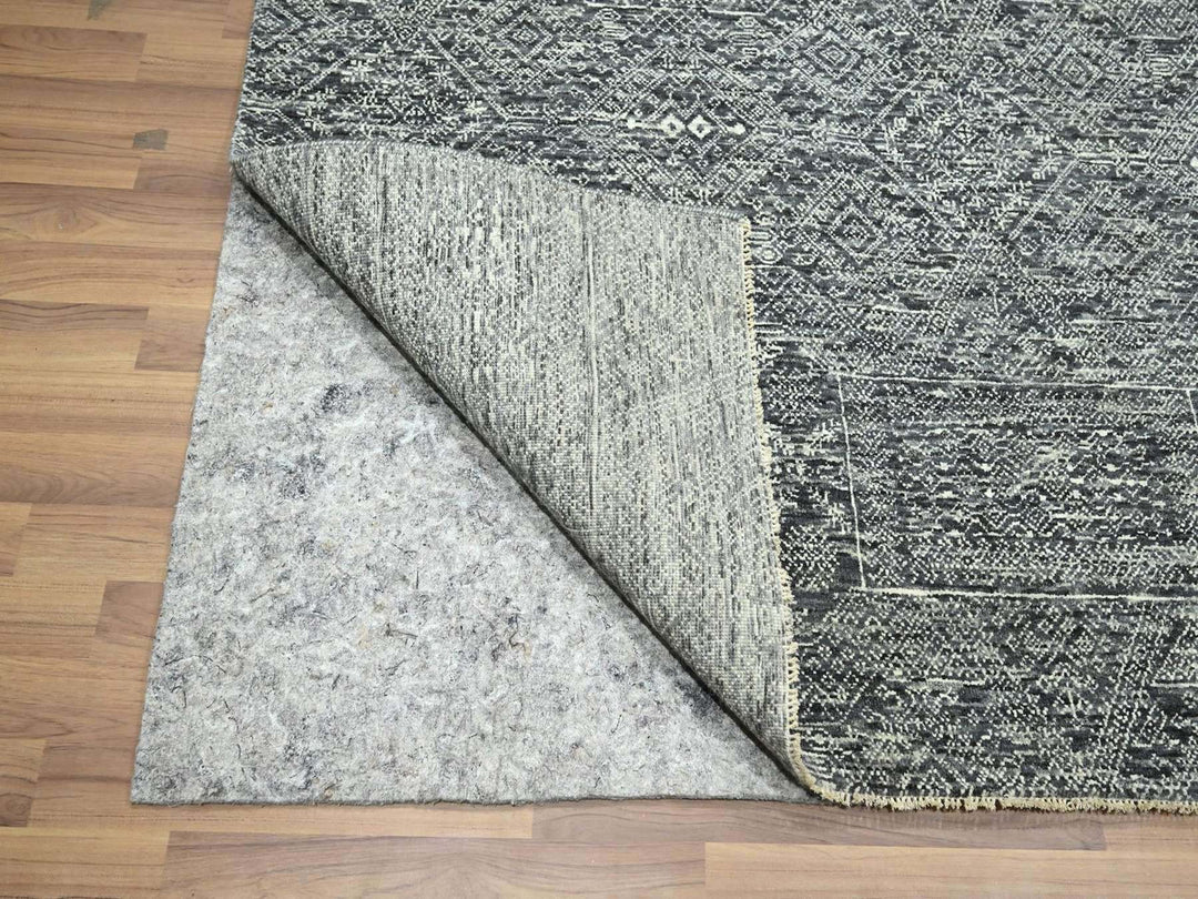 7'10" x 10'0" New Hand Knotted Grey Wool & Silk Rectangle Oriental Rug - MOA10276573
