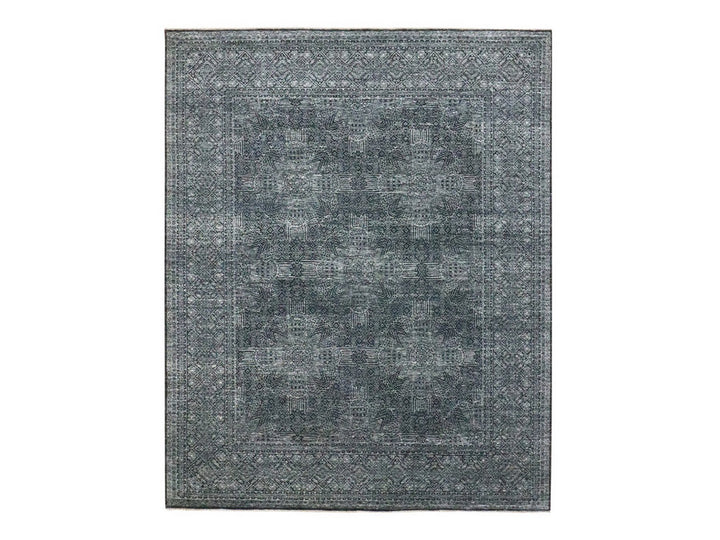 8'2" x 10'2" New Hand Knotted Black Wool & Silk Rectangle Oriental Rug - MOA10276574