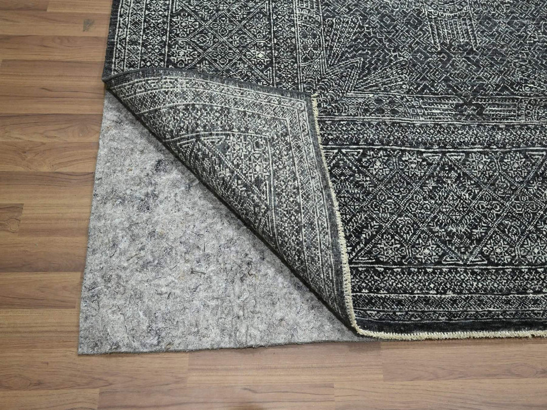 8'2" x 10'2" New Hand Knotted Black Wool & Silk Rectangle Oriental Rug - MOA10276574