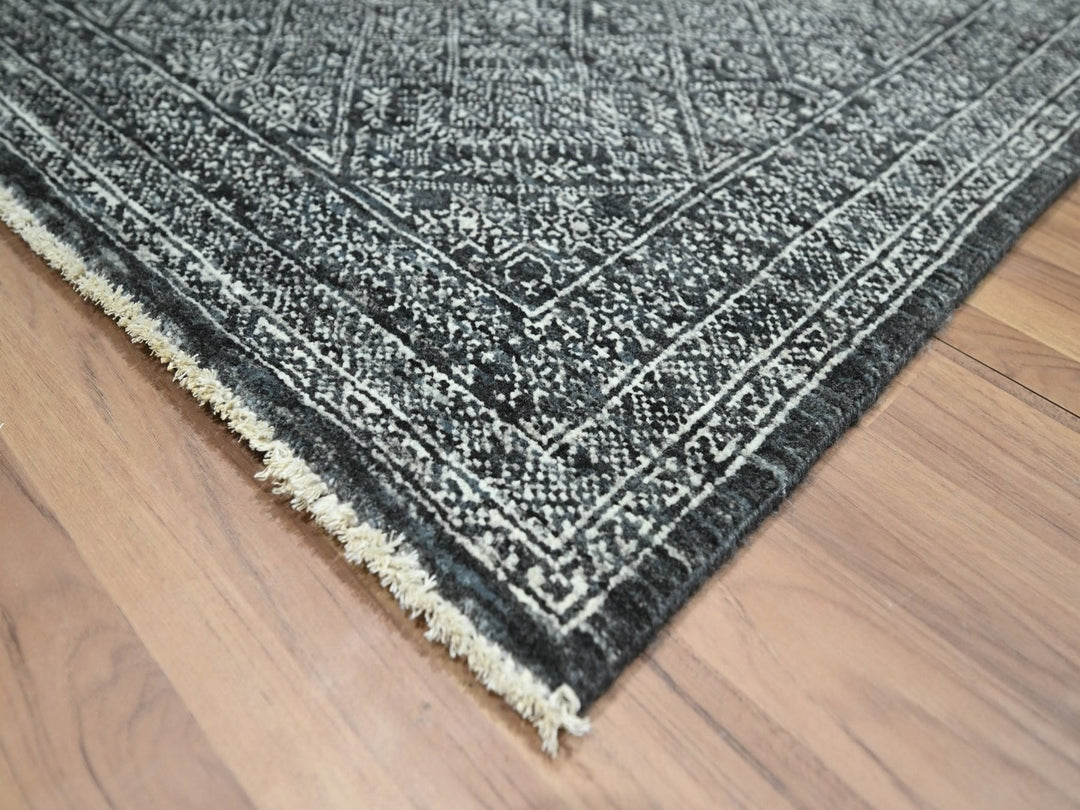 8'2" x 10'2" New Hand Knotted Black Wool & Silk Rectangle Oriental Rug - MOA10276574