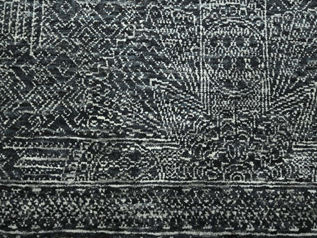 8'2" x 10'2" New Hand Knotted Black Wool & Silk Rectangle Oriental Rug - MOA10276574