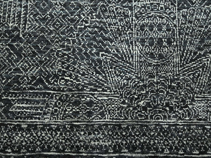 8'2" x 10'2" New Hand Knotted Black Wool & Silk Rectangle Oriental Rug - MOA10276574