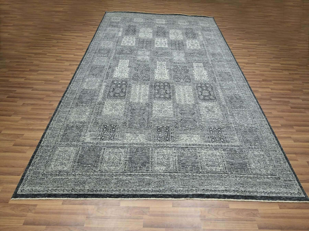 8'10" x 11'11" New Hand Knotted Grey Wool Rectangle Oriental Rug - MOA10276575