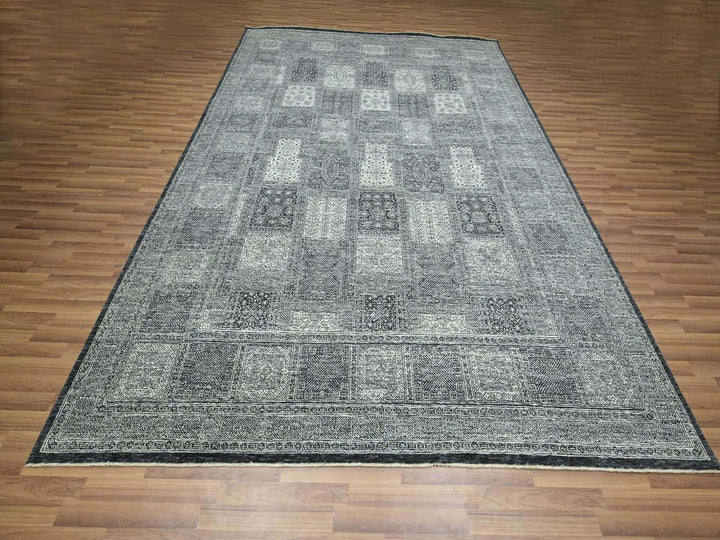8'10" x 11'11" New Hand Knotted Grey Wool Rectangle Oriental Rug - MOA10276575