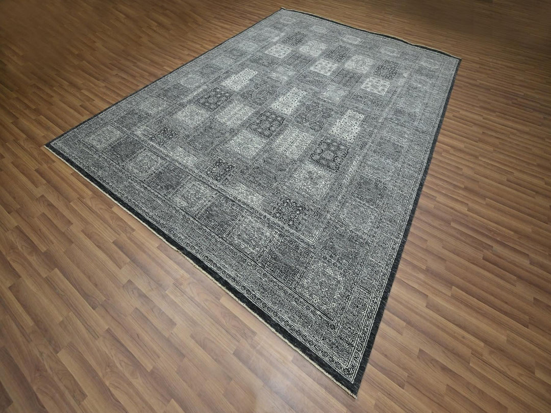 8'10" x 11'11" New Hand Knotted Grey Wool Rectangle Oriental Rug - MOA10276575
