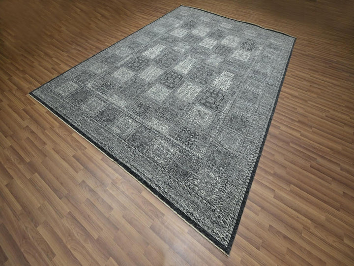 8'10" x 11'11" New Hand Knotted Grey Wool Rectangle Oriental Rug - MOA10276575