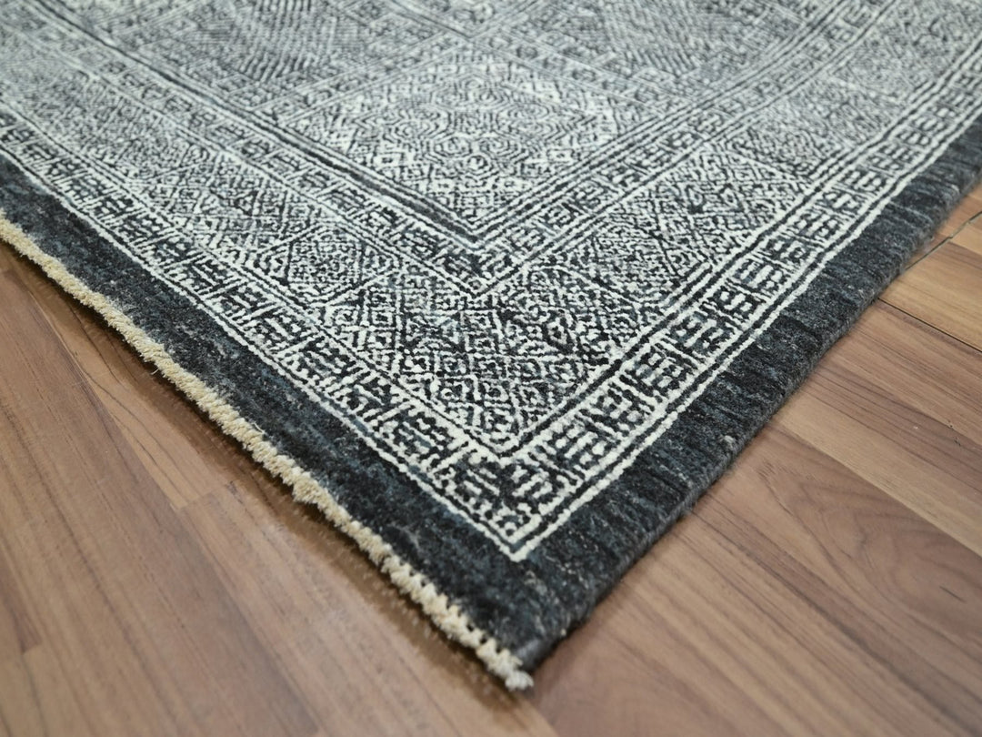 8'10" x 11'11" New Hand Knotted Grey Wool Rectangle Oriental Rug - MOA10276575
