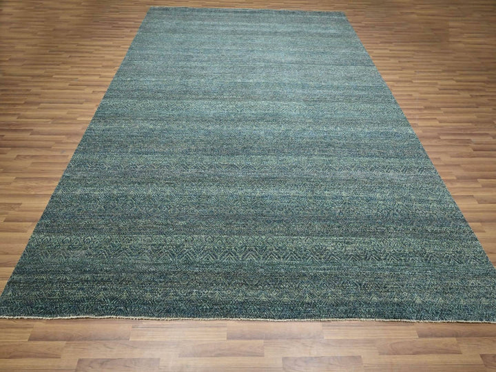 9'0" x 12'0" New Hand Knotted Blue Wool Rectangle Oriental Rug - MOA10276577