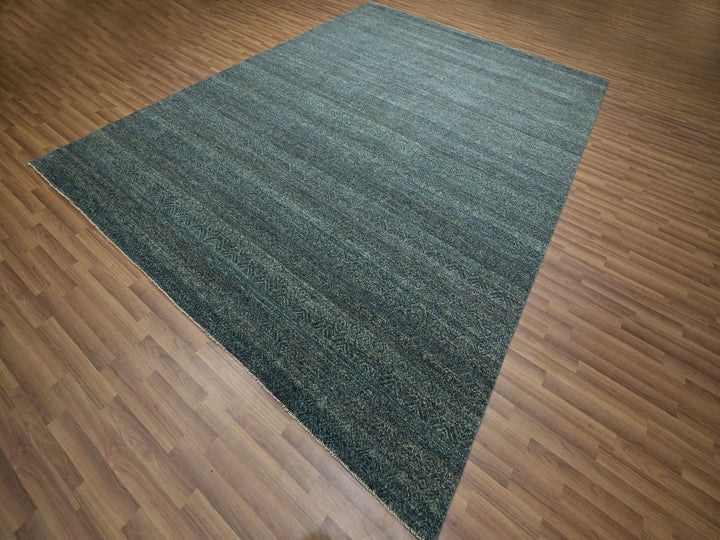 9'0" x 12'0" New Hand Knotted Blue Wool Rectangle Oriental Rug - MOA10276577